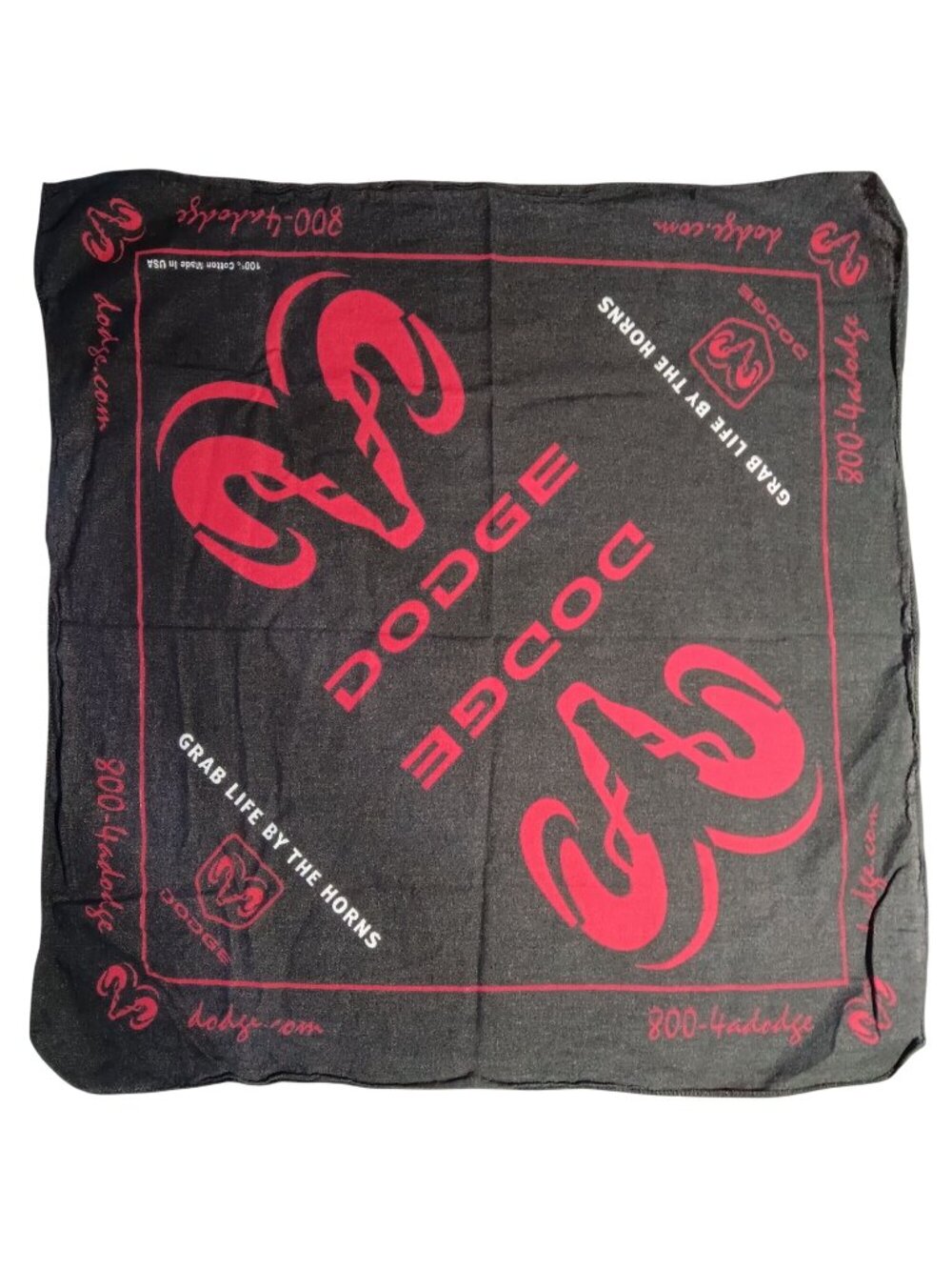 Vintage Bandana Hanky Scarf Men's Womens Dodge Trucks 20x20" Black Cotton USA